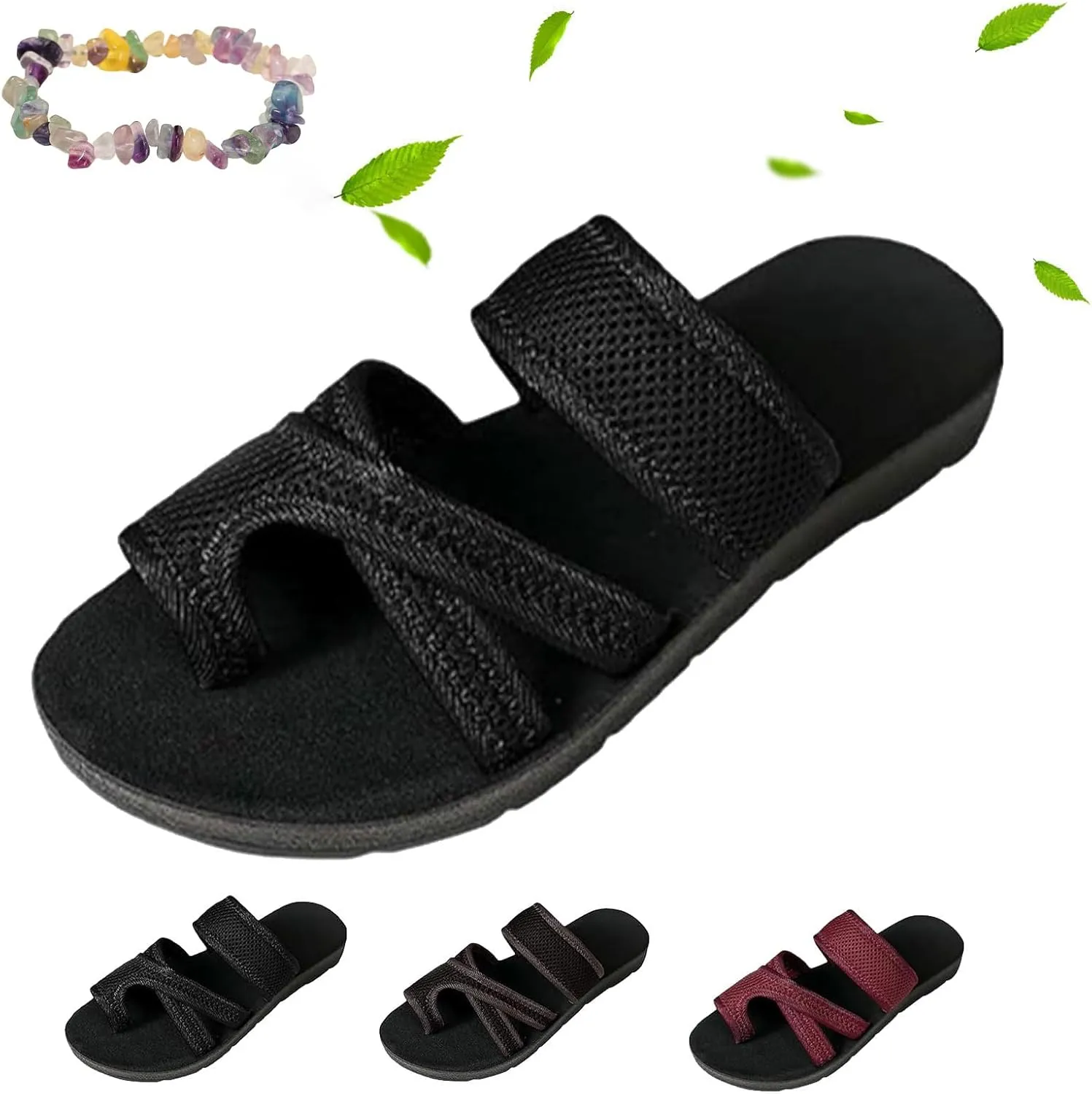 2024Women's Hollow Mesh Slide Sandals,Summer Comfy Non Slip Breathable Flat Loop Toe Shoes,Casual Sandals for Women