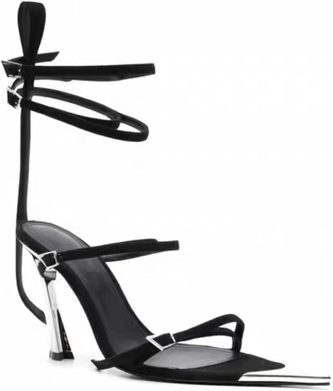 9cm Large Size Pointed High Heels Simple Thin Strap Sandals Metal Heels Summer Women's Shoes