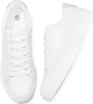 Adokoo Women's Fashion Sneakers PU Leather Casual Shoes White Tennis Low Top Shoes Womens Lace Up Sneakers