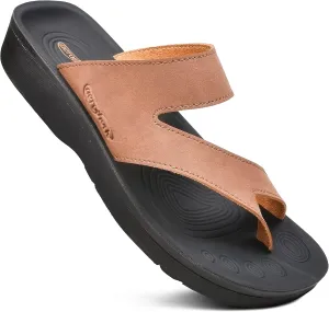AEROTHOTIC Comfy Arch Support flip flops for women Split Toe Stylish Cushioned Strap with non-slip footbed Walking Dressy Sandals Indoor and Outdoor