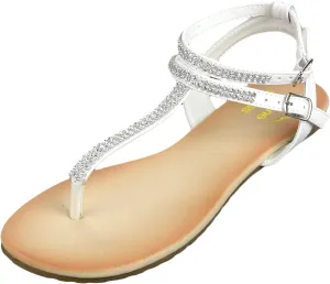 Alpine Swiss Womens Slingback T-Strap Rhinestone Ankle Strap Thong Sandals