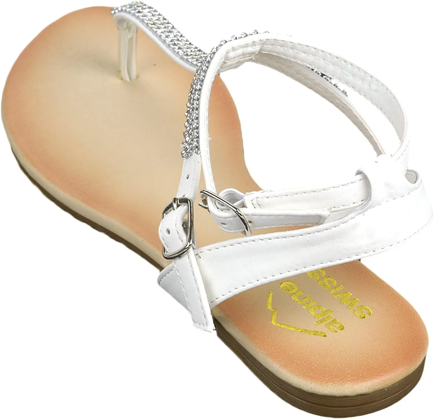 Alpine Swiss Womens Slingback T-Strap Rhinestone Ankle Strap Thong Sandals