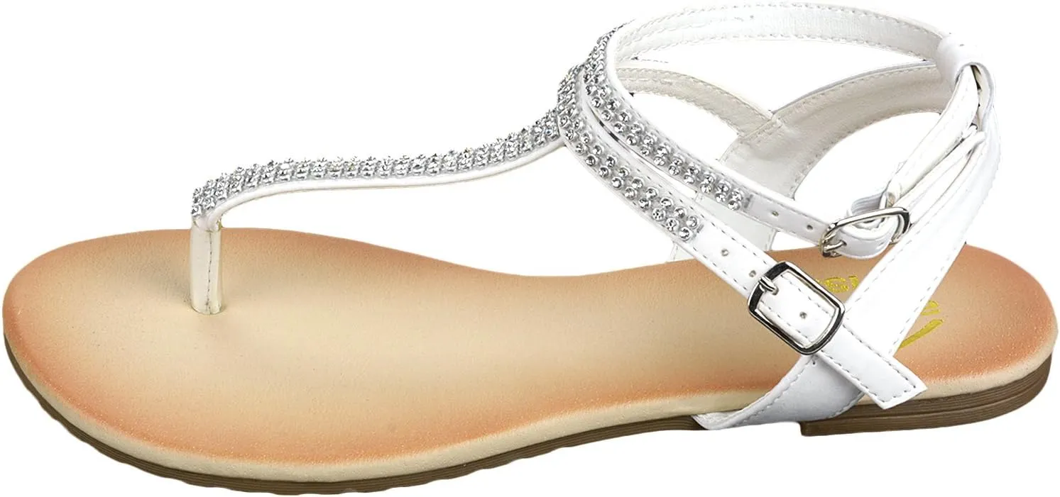 Alpine Swiss Womens Slingback T-Strap Rhinestone Ankle Strap Thong Sandals
