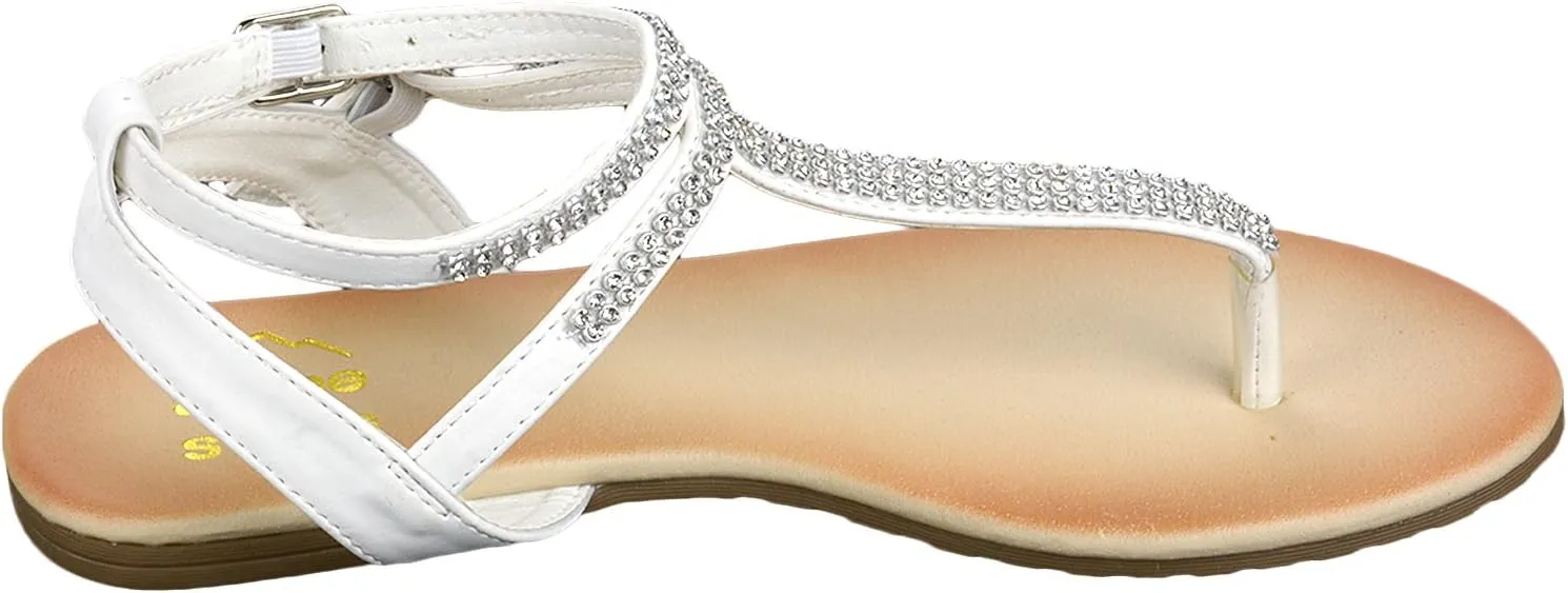 Alpine Swiss Womens Slingback T-Strap Rhinestone Ankle Strap Thong Sandals