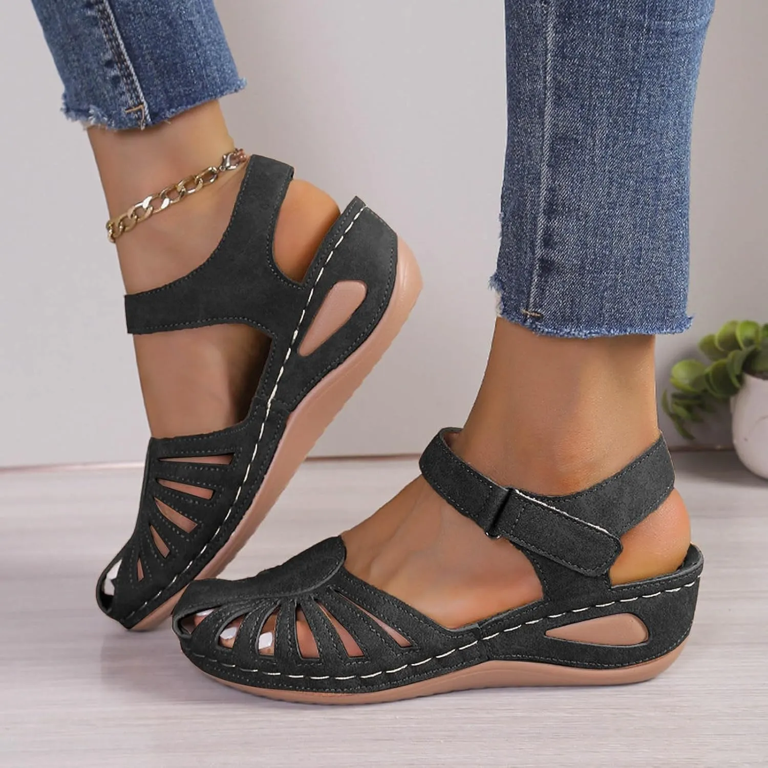 AMDBEL Orthopedic Sandals for Women,Sandals for Women Dressy Summer Closed Toe Breathable Sandals with Arch Support Shoes