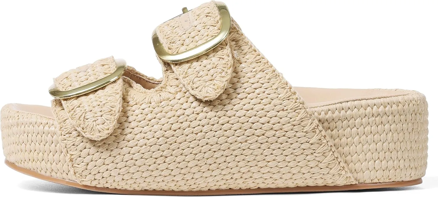 AMINUGAL Flat Sandals for Women Dressy Summer Raffia Platform Sandals Women Beach Platform Slides for Women Open Toe Straw Woven Sandals Women Buckle Womens Flat Sandals