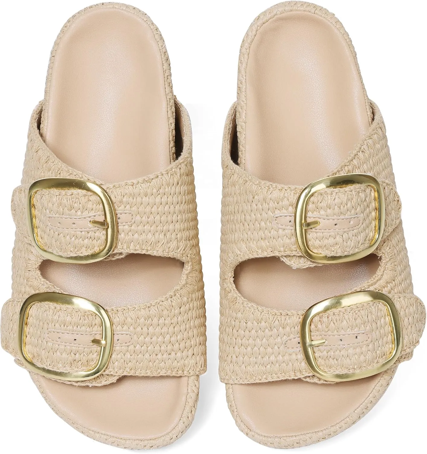 AMINUGAL Flat Sandals for Women Dressy Summer Raffia Platform Sandals Women Beach Platform Slides for Women Open Toe Straw Woven Sandals Women Buckle Womens Flat Sandals