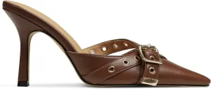 AMINUGAL Mules Heels for Women Pointed Closed Toe Kitten Pumps Buckle Slip On Studded Stiletto Heeled Party Dress Shoes