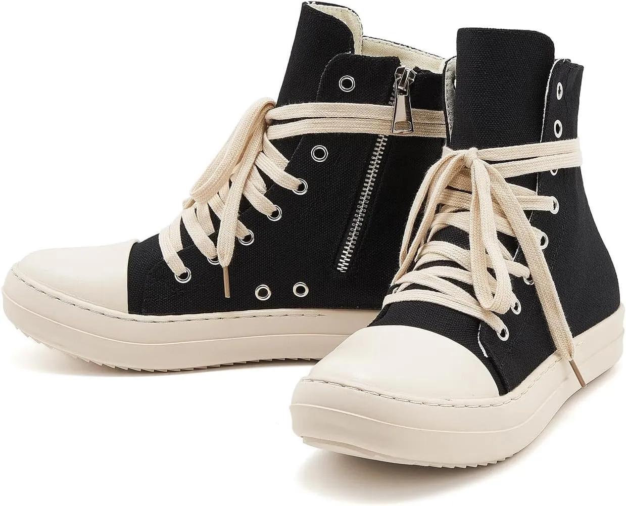 AmoreParis Fashion High Top Sneakers for Women Lace Up Canvas Shoes with Zipper Comfort Platform Walking Shoes