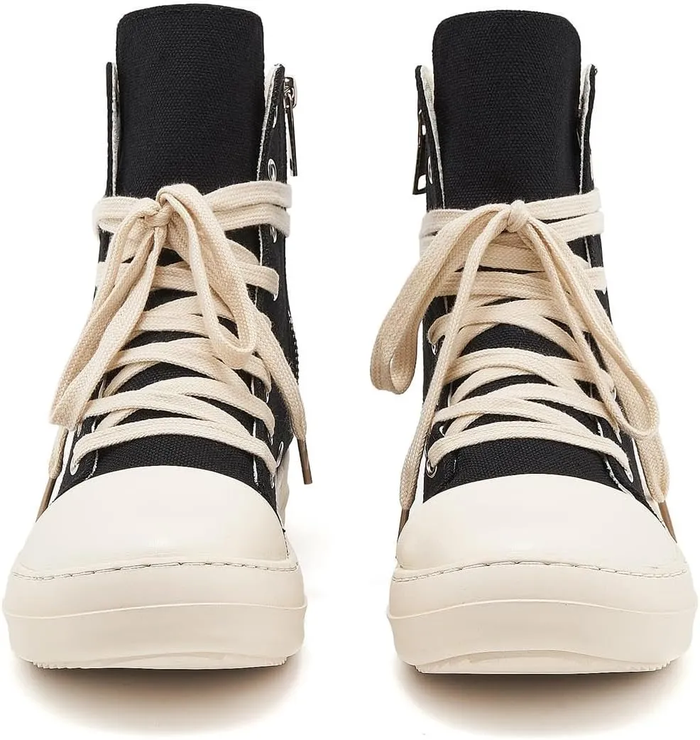 AmoreParis Fashion High Top Sneakers for Women Lace Up Canvas Shoes with Zipper Comfort Platform Walking Shoes