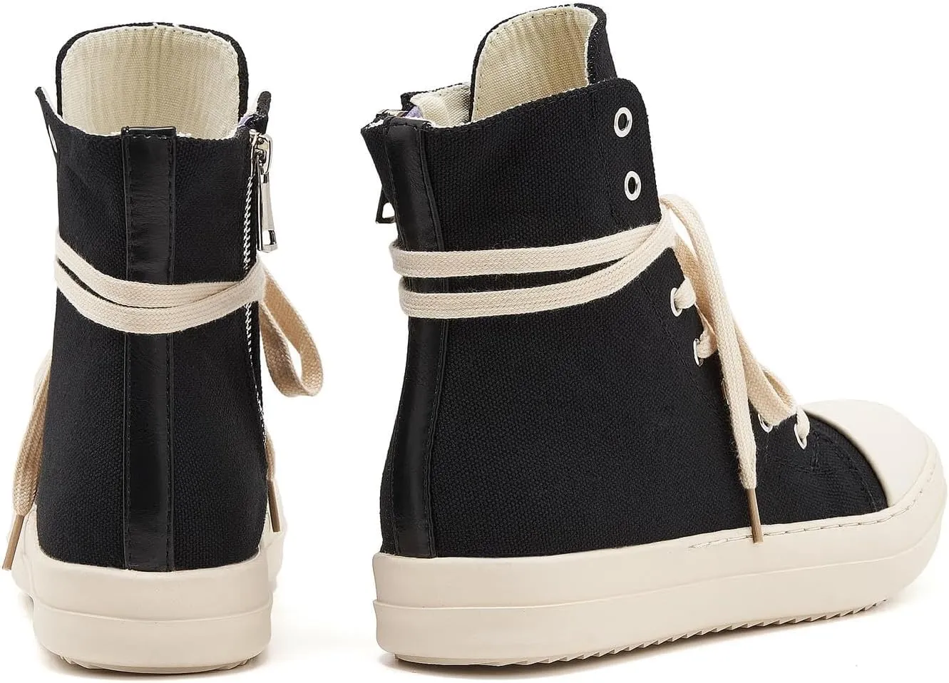 AmoreParis Fashion High Top Sneakers for Women Lace Up Canvas Shoes with Zipper Comfort Platform Walking Shoes