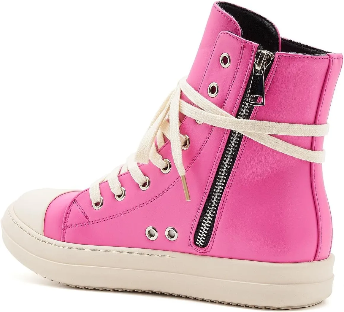 AmoreParis Fashion High Top Sneakers for Women Lace Up Canvas Shoes with Zipper Comfort Platform Walking Shoes