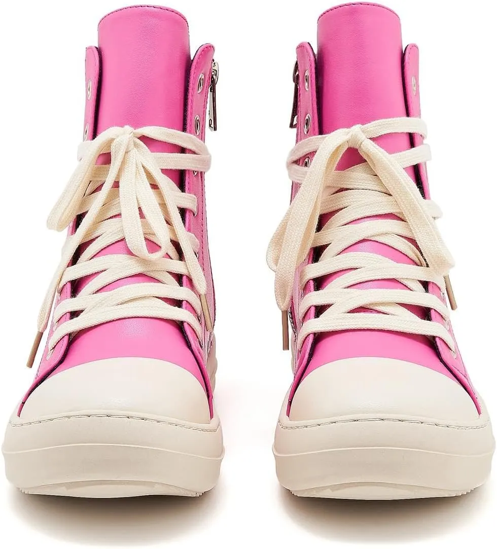 AmoreParis Fashion High Top Sneakers for Women Lace Up Canvas Shoes with Zipper Comfort Platform Walking Shoes