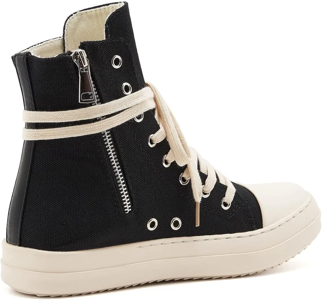 AmoreParis Fashion High Top Sneakers for Women Lace Up Canvas Shoes with Zipper Comfort Platform Walking Shoes