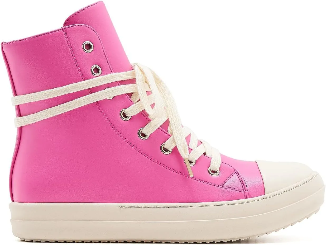 AmoreParis Fashion High Top Sneakers for Women Lace Up Canvas Shoes with Zipper Comfort Platform Walking Shoes