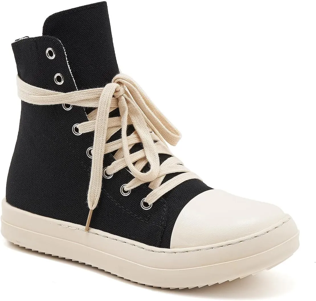 AmoreParis Fashion High Top Sneakers for Women Lace Up Canvas Shoes with Zipper Comfort Platform Walking Shoes