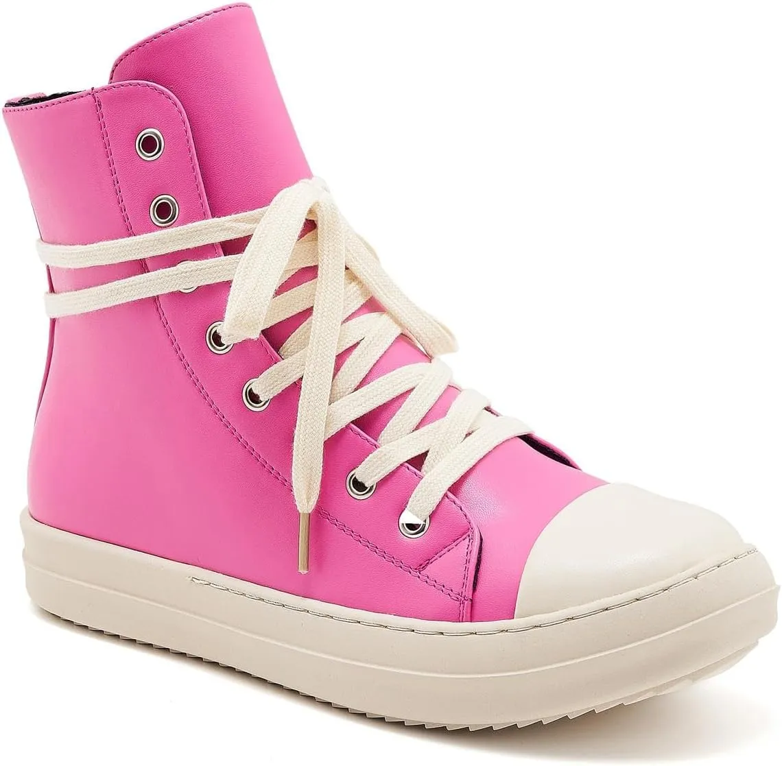 AmoreParis Fashion High Top Sneakers for Women Lace Up Canvas Shoes with Zipper Comfort Platform Walking Shoes