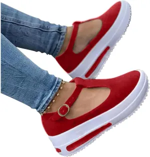 Aniywn Womens Platform Shoes Closed Toe Wedge Sandals Summer Casual Non-Slip Ankle T-Strap Comfort Shoes Walking Loafers