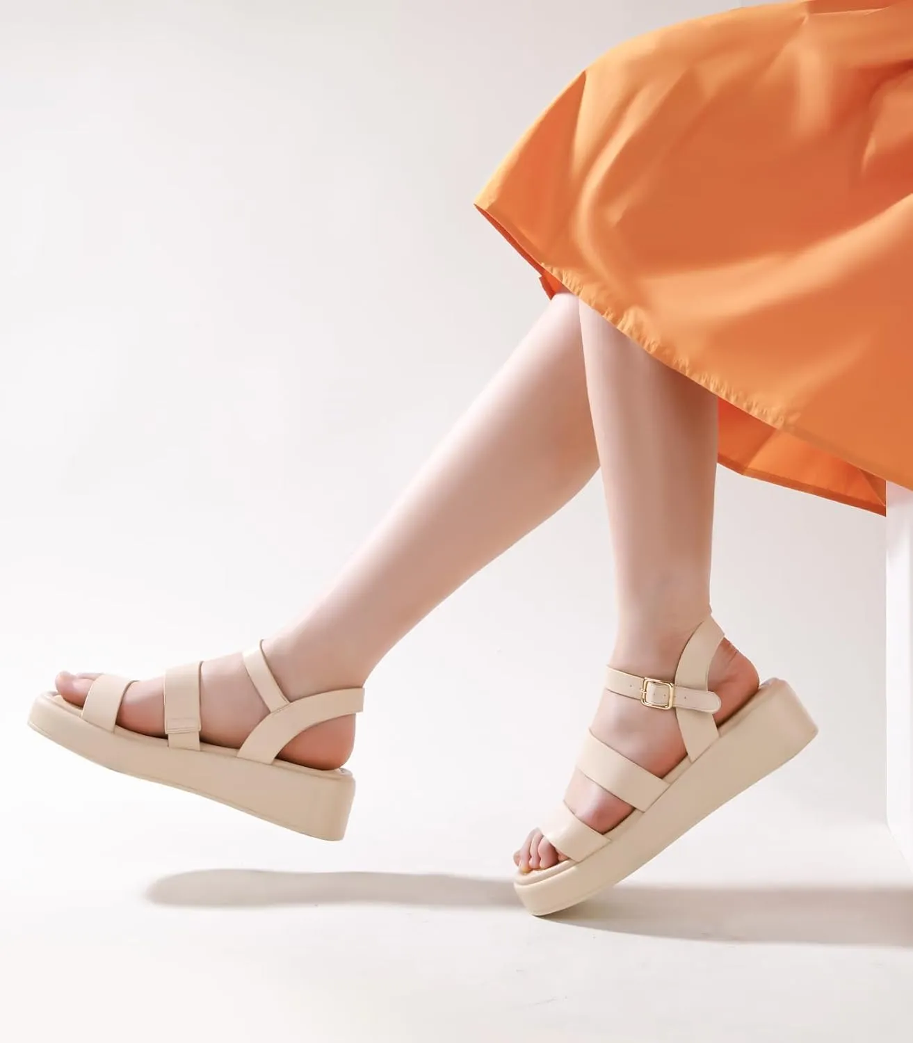 Ankis Platform Sandals Two Bands Open Toe Heeled Sandals with Adjustable Ankle Strap Comfortable and Lightweight Wedge Shoes in Summer