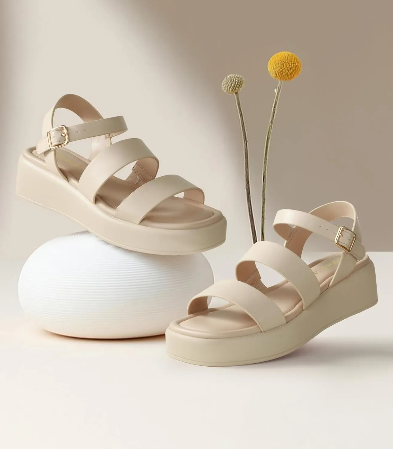 Ankis Platform Sandals Two Bands Open Toe Heeled Sandals with Adjustable Ankle Strap Comfortable and Lightweight Wedge Shoes in Summer
