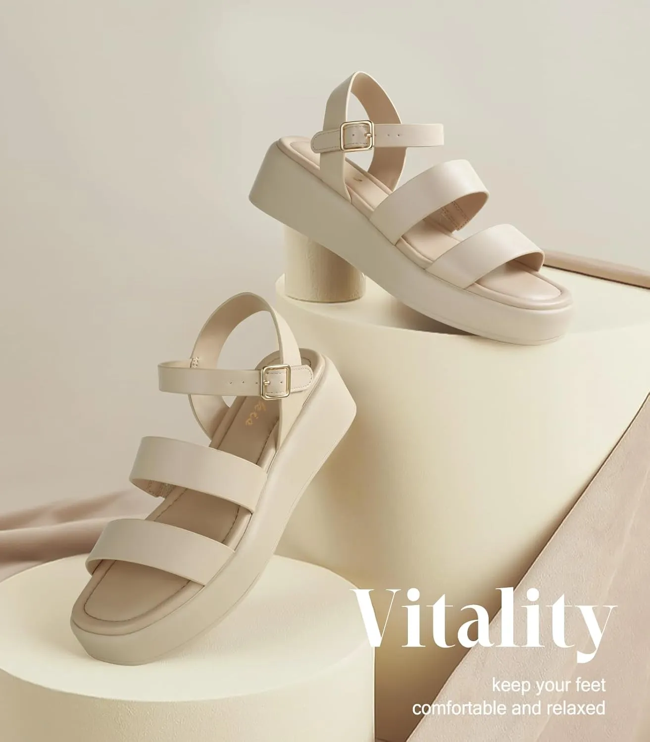 Ankis Platform Sandals Two Bands Open Toe Heeled Sandals with Adjustable Ankle Strap Comfortable and Lightweight Wedge Shoes in Summer