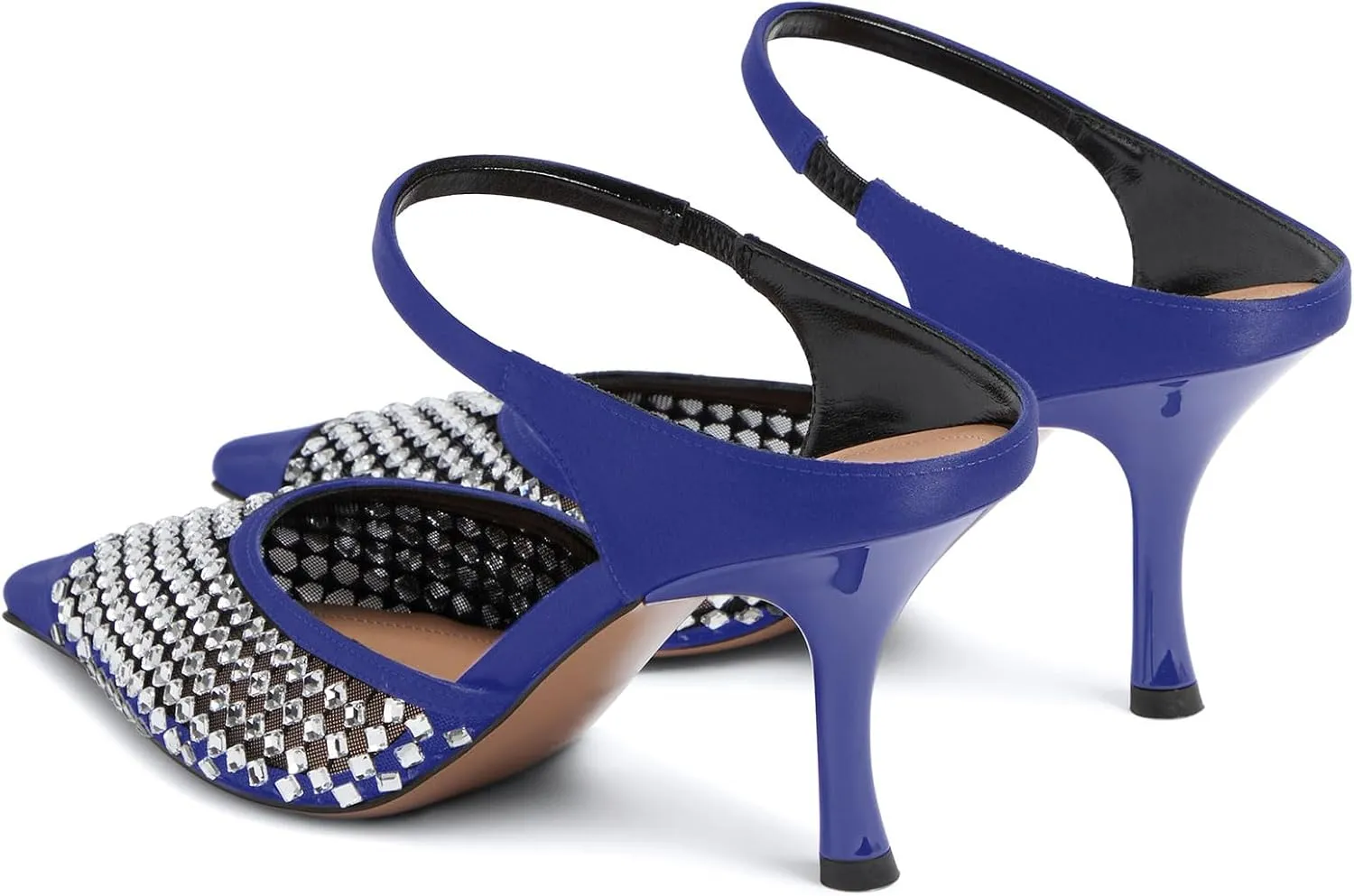 anteikira Women's Cap Toe Heeled Sandals Rhinestones Mesh Kitten Heels Ankle Strap Crystal Mules Stiletto Heel Pointed Toe Party Wedding Evening High Heels for Women Size 5.5-12US