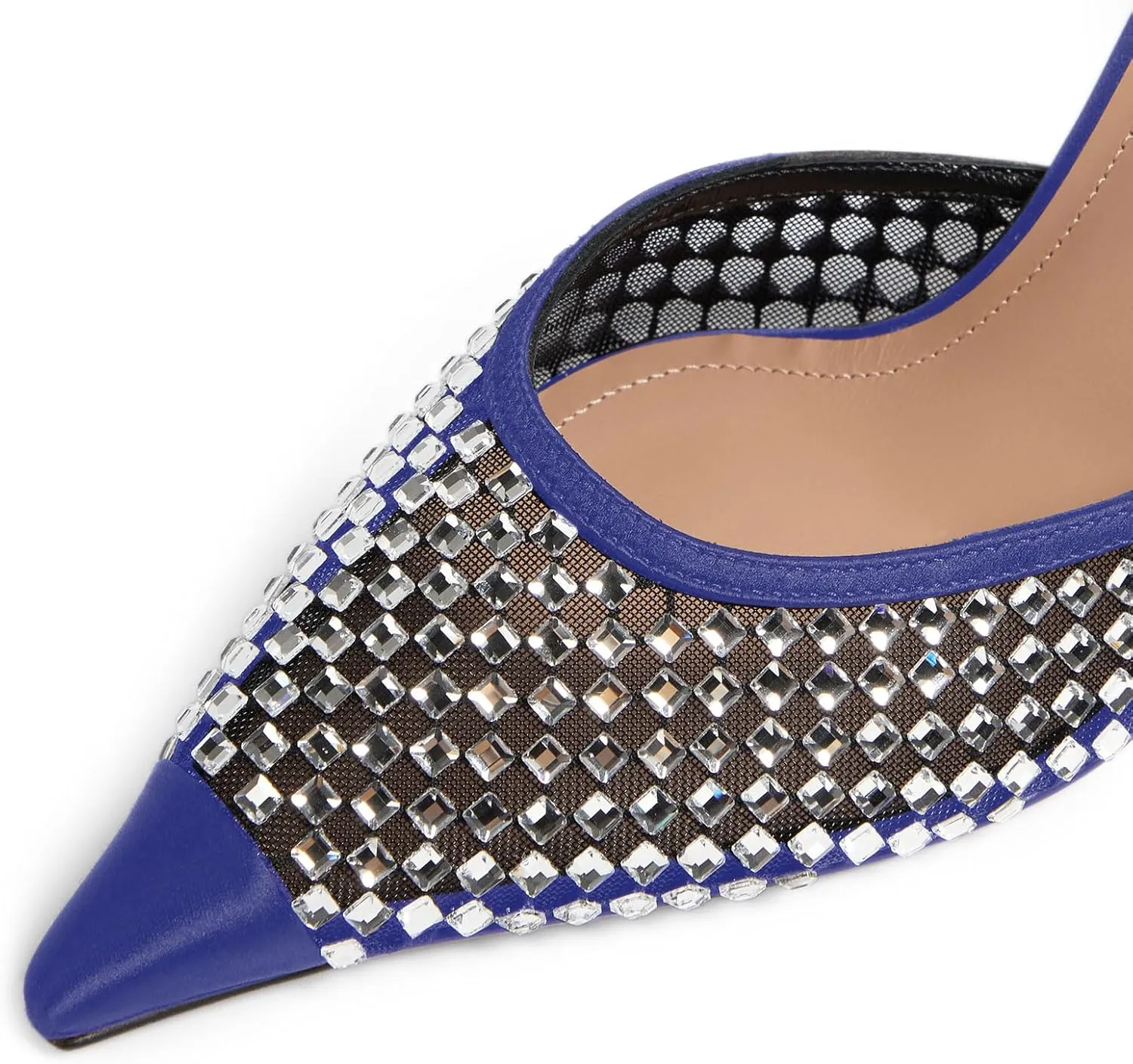anteikira Women's Cap Toe Heeled Sandals Rhinestones Mesh Kitten Heels Ankle Strap Crystal Mules Stiletto Heel Pointed Toe Party Wedding Evening High Heels for Women Size 5.5-12US
