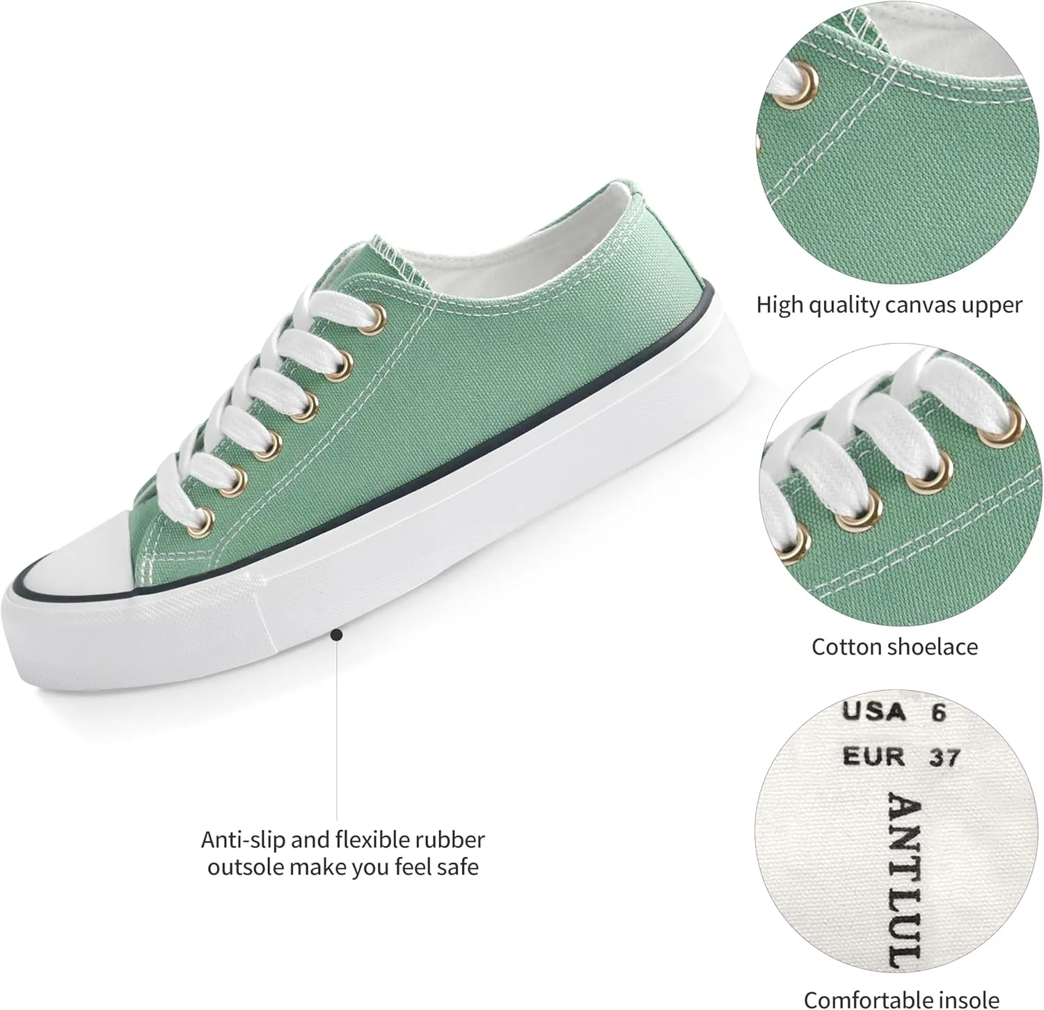 ANTLULU Womens Canvas Shoes Low Top and Lace up Fashion Casual Sneakers Black and White Classic