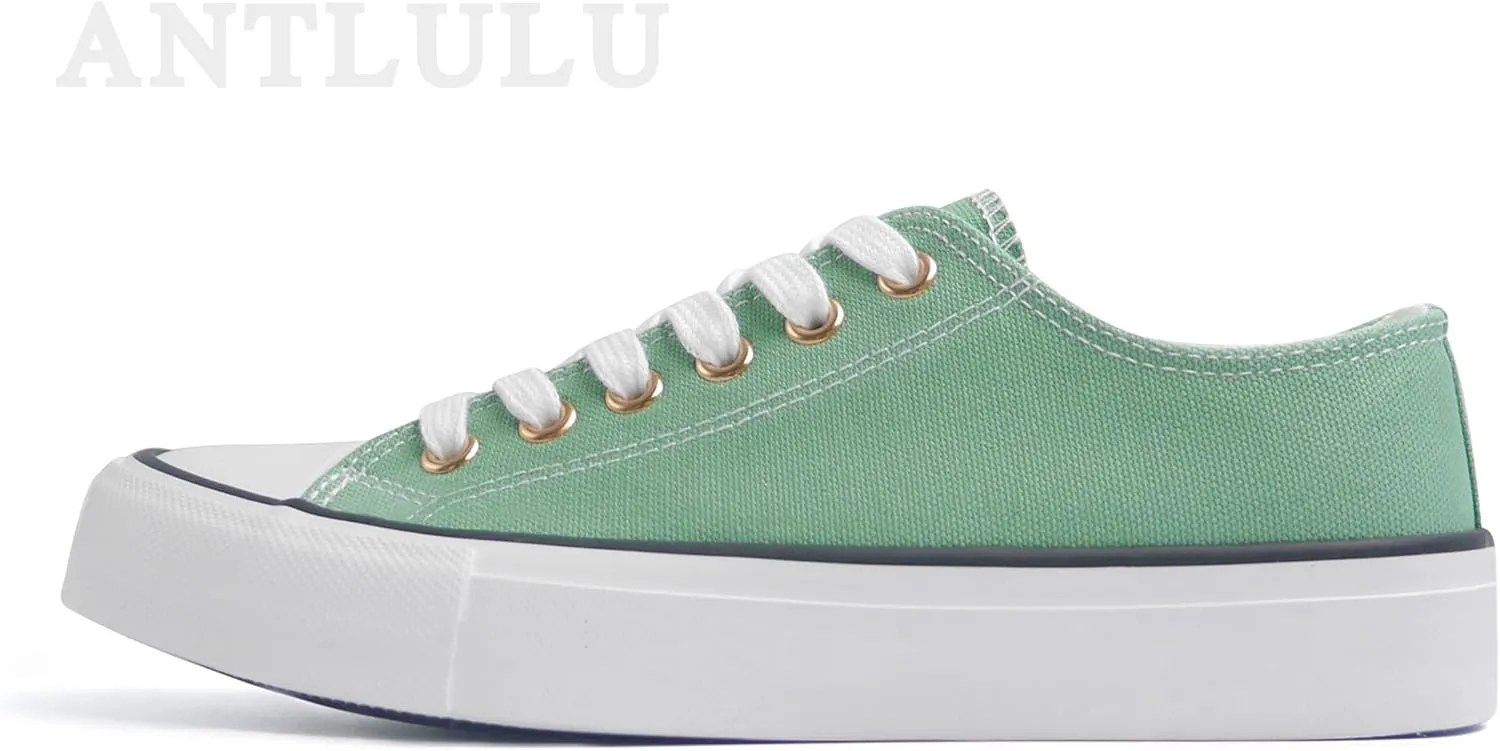ANTLULU Womens Canvas Shoes Low Top and Lace up Fashion Casual Sneakers Black and White Classic