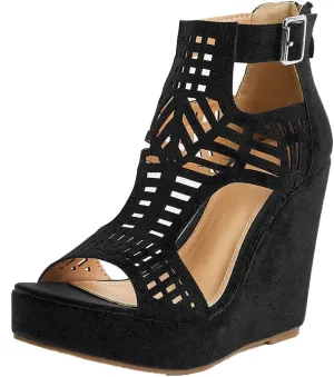 AOSPHIRAYLIAN Wedge Sandals for Women Open Toe Cutout Platform Bohemian Sandals High Heel Buckle Ankle Strap Comfy Summer Sandals