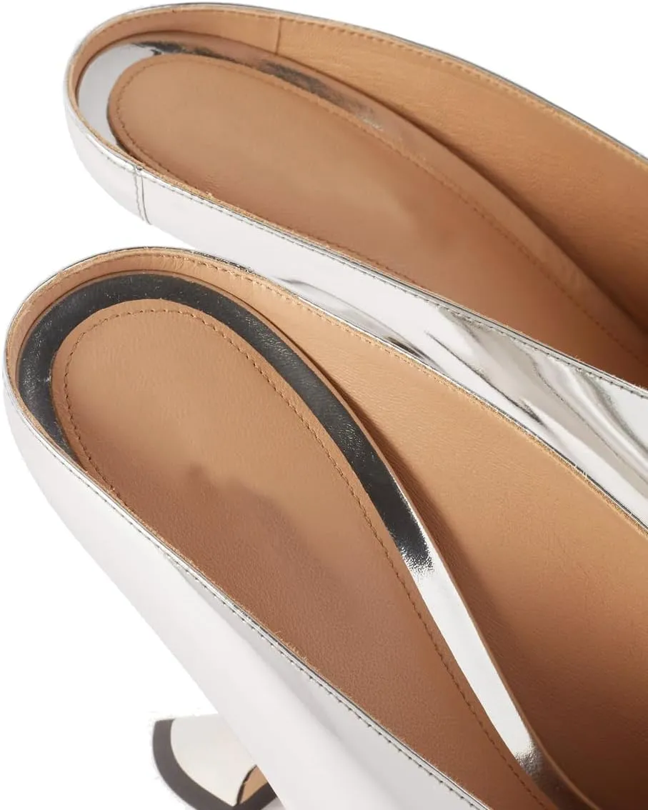 Arqa Metallic Leather Heeled Mules for Women Pointed Toe Wedge Heel Slide Sandals Slip-on Mule Heels Dressy Pumps