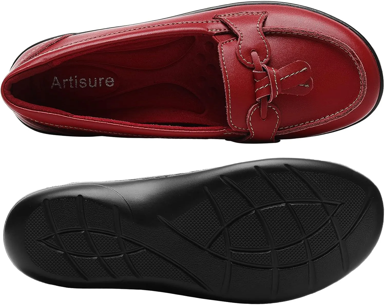 Artisure Women's Classic Comfort Leather Loafers Casual Slip-Ons Stylish Tassel Dress Shoes Cute Work Office Flats Everyday Walking Shoes