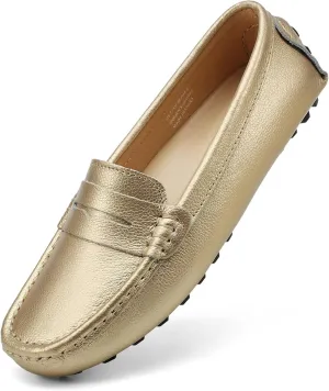 Artisure Women's Classic Comfort Leather Penny Loafers Casual Slip-Ons Lightweight Walking Flats Driving Mocs Boat Shoes