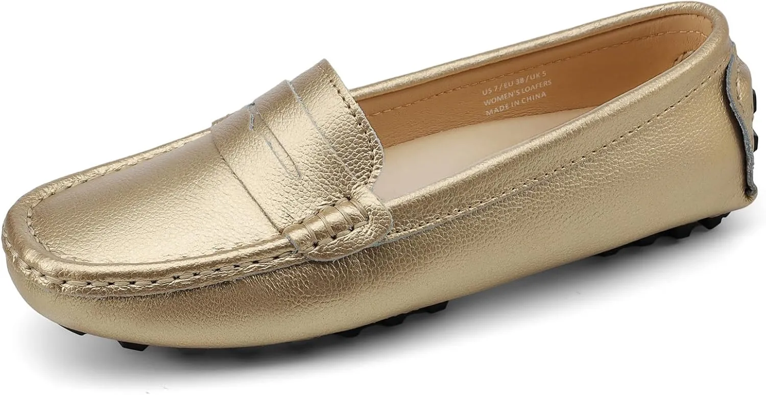 Artisure Women's Classic Comfort Leather Penny Loafers Casual Slip-Ons Lightweight Walking Flats Driving Mocs Boat Shoes