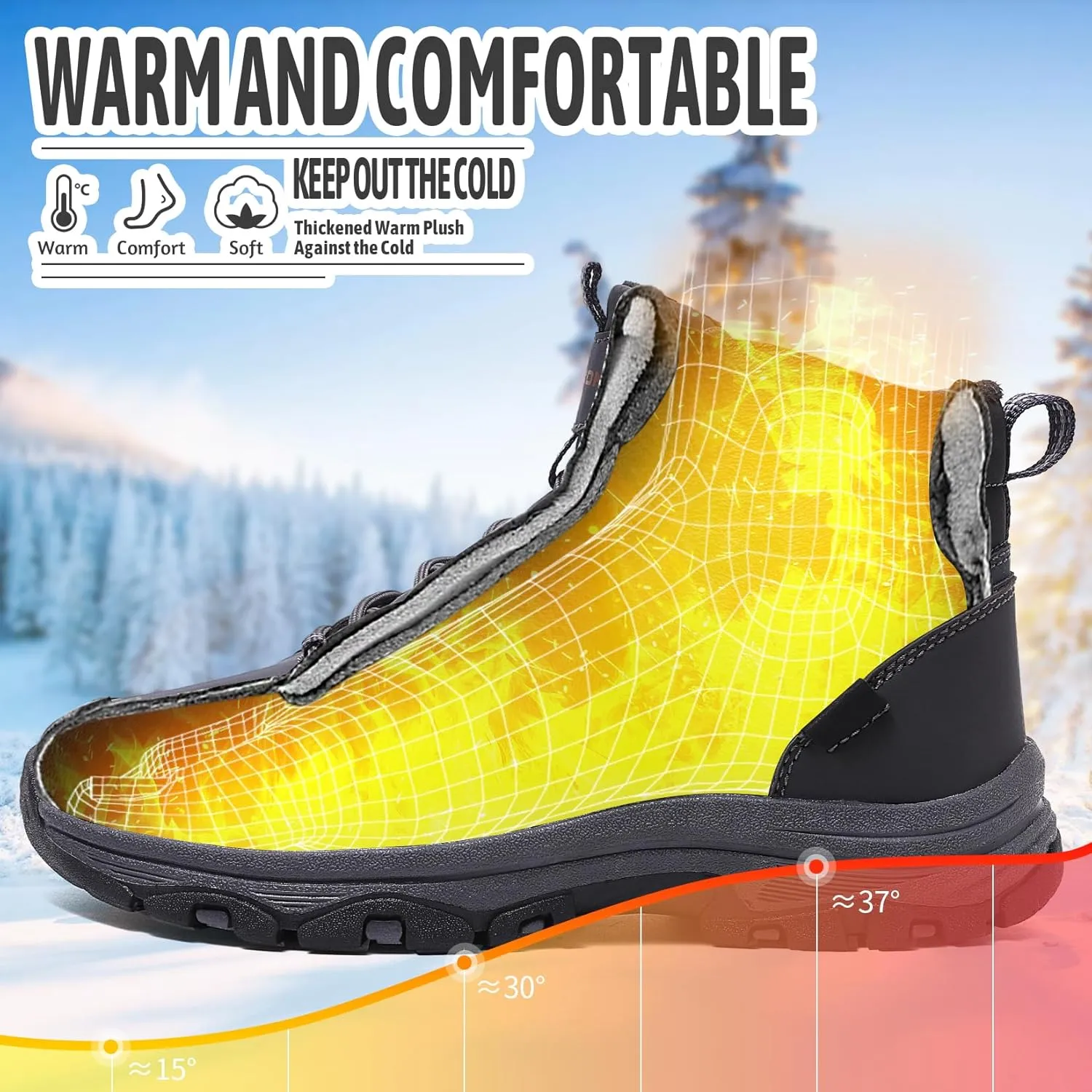 ASHION Mens Snow Boots Barefoot Winter Shoes Hiking Footwear Fur Lined Warm Ankle Boots Zero Drop Sole Comfortable Outdoor Walking Shoes Booties