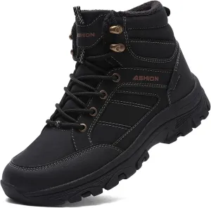 ASHION Mens Snow Boots Barefoot Winter Shoes Hiking Footwear Fur Lined Warm Ankle Boots Zero Drop Sole Comfortable Outdoor Walking Shoes Booties