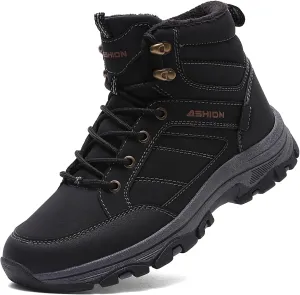ASHION Mens Snow Boots Barefoot Winter Shoes Hiking Footwear Fur Lined Warm Ankle Boots Zero Drop Sole Comfortable Outdoor Walking Shoes Booties