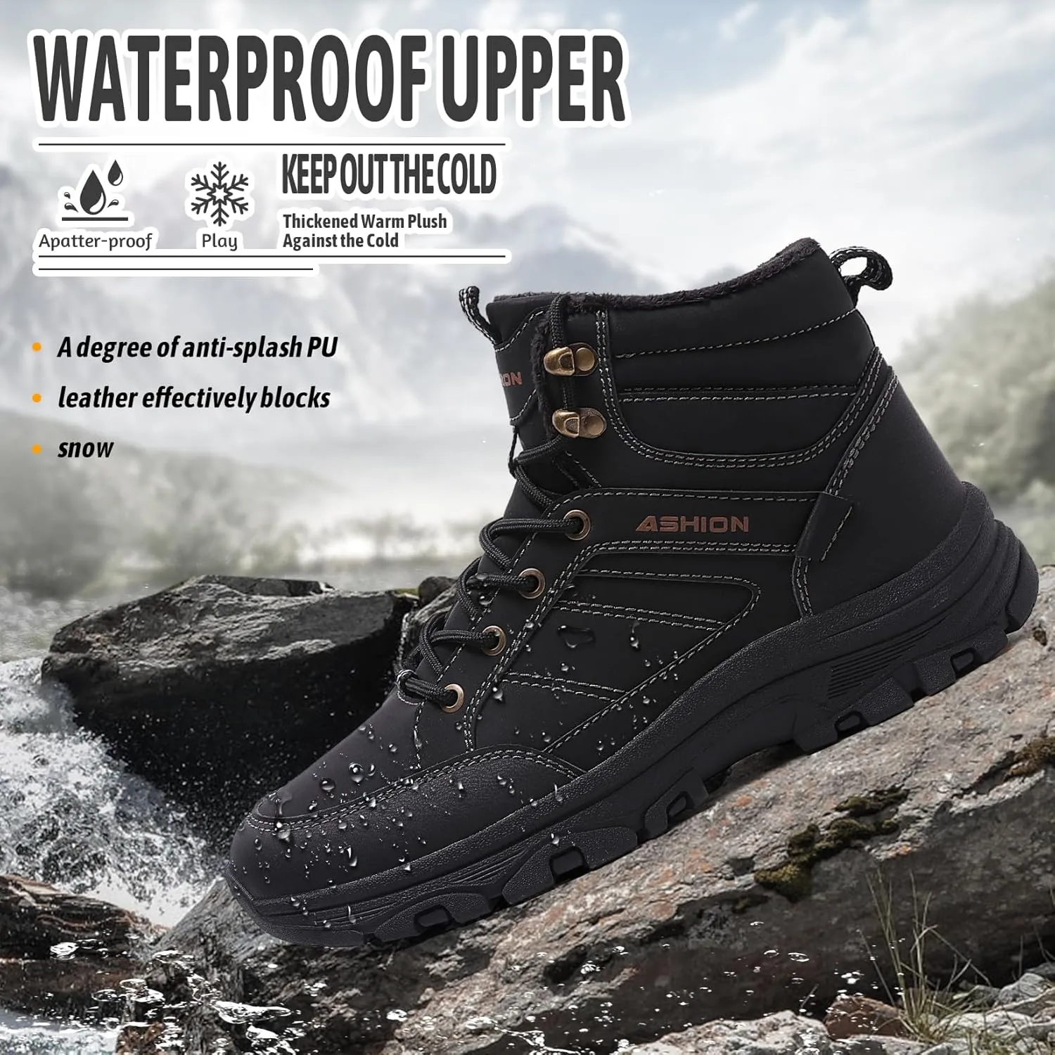 ASHION Mens Snow Boots Barefoot Winter Shoes Hiking Footwear Fur Lined Warm Ankle Boots Zero Drop Sole Comfortable Outdoor Walking Shoes Booties