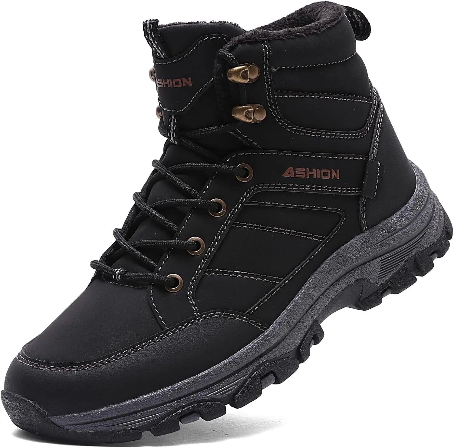 ASHION Mens Snow Boots Barefoot Winter Shoes Hiking Footwear Fur Lined Warm Ankle Boots Zero Drop Sole Comfortable Outdoor Walking Shoes Booties