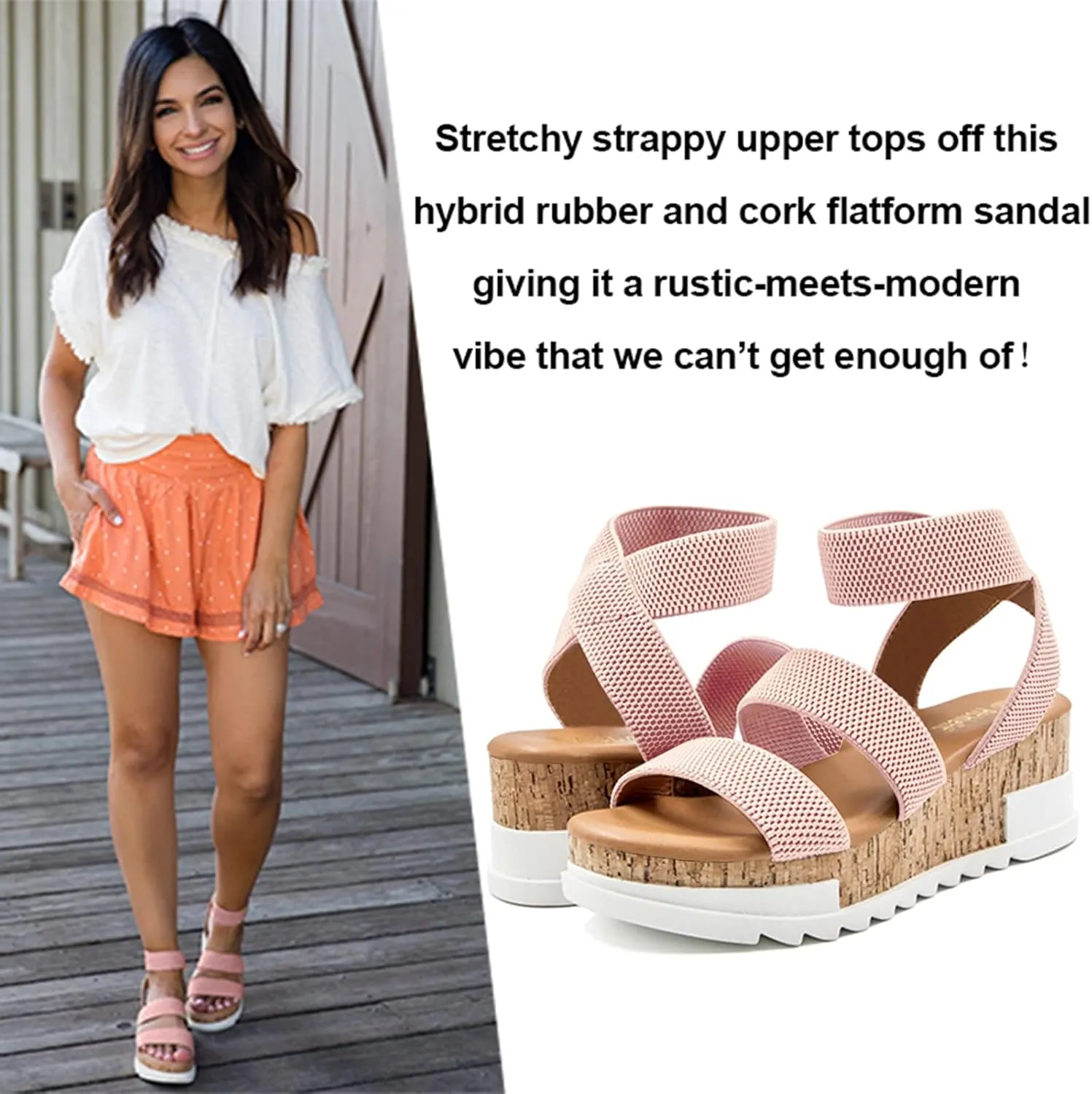 Athlefit Women's Wedge Sandals Platform Sandals Cork Elastic Strap Platform Sandals