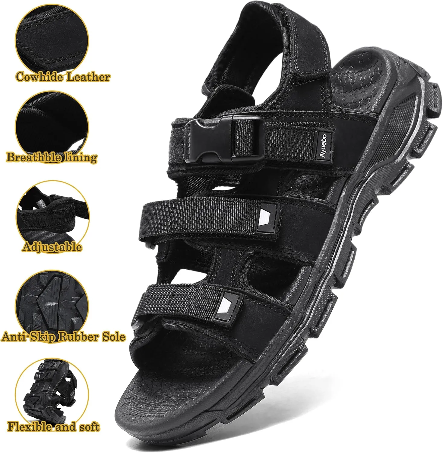 Athletic Sandals for Men's Open Toe Walking Sandals Outdoor Hiking Sandal Anti-Slip with Adjustable Strap for Summer Beach