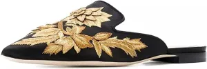 Axellion Comfortable Embroidered Mules for Women, Slip-on Backless Loafers with Pointed Toe, Stylish Flat Slides for Casual & Business Wear