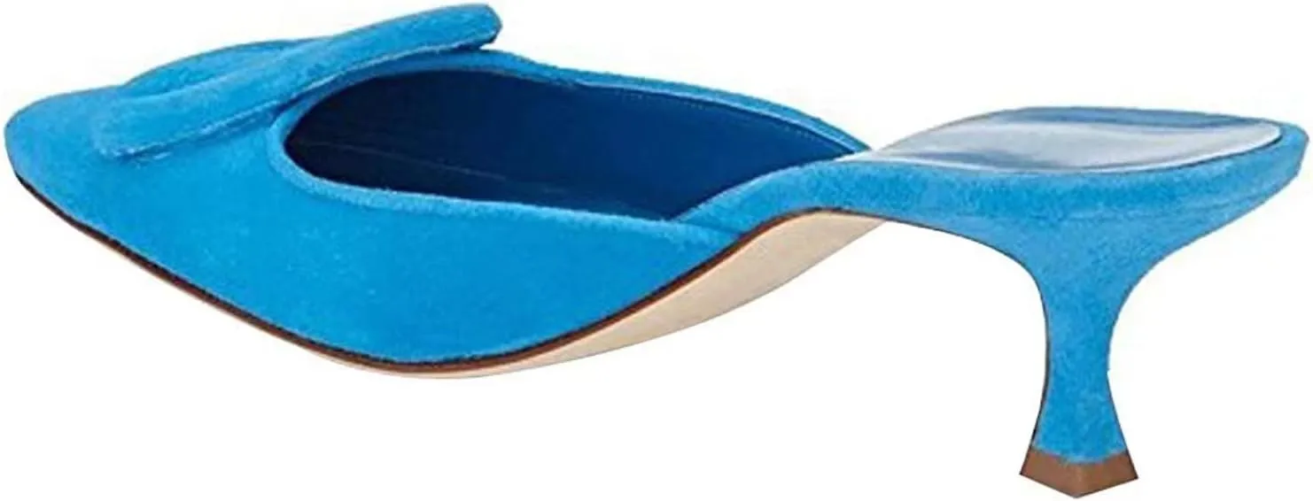 Axellion Comfortable Kitten Heel Mules for Women, Slip-on Backless Loafers with Pointed Toe, Buckle Knot Detail, Stylish Flat Slides for Casual & Business Wear
