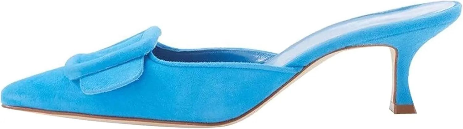 Axellion Comfortable Kitten Heel Mules for Women, Slip-on Backless Loafers with Pointed Toe, Buckle Knot Detail, Stylish Flat Slides for Casual & Business Wear