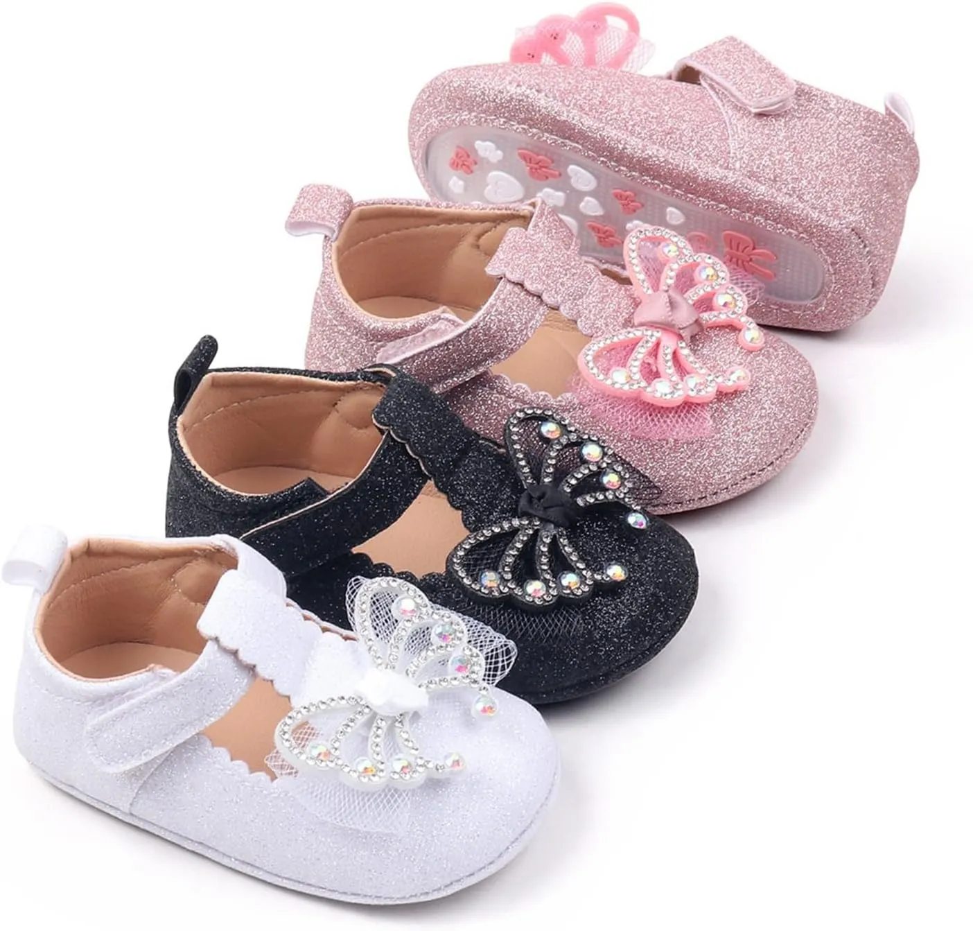 Baby Infant Bow Pearl Sequins Mary Jane Sandals Flat Non Slip Walking Shoes Wedding Formal Dress Closed Toe Sandals
