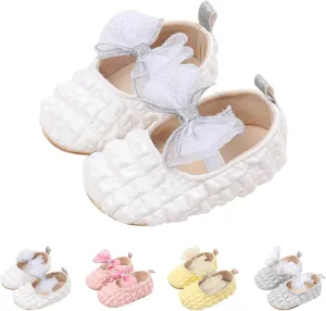 Baby Infant Leather Soft Sandals Ruched Bow Strap Closed Toe Shoes Cute Lightweight Walking Sandals for Newborn