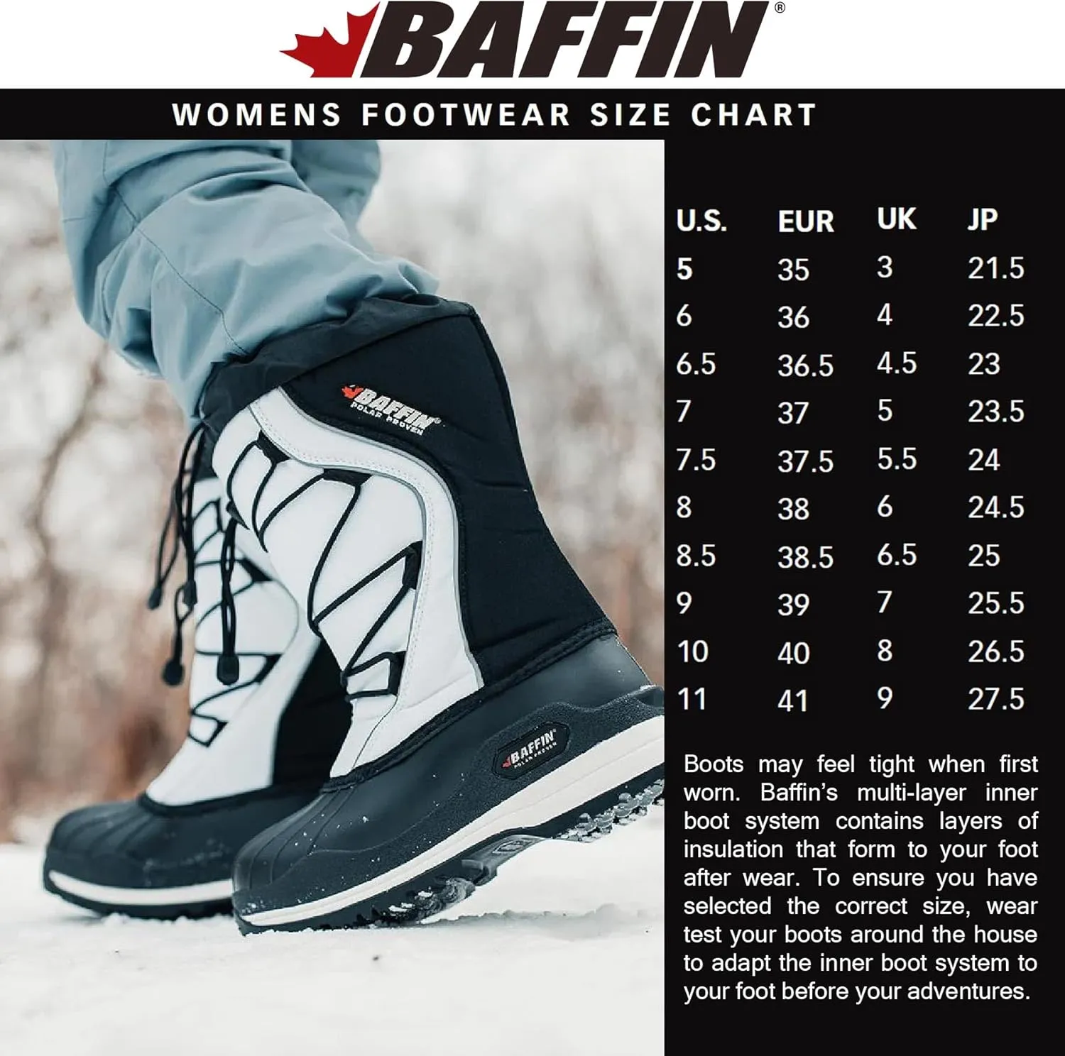 Baffin Icefield,Women's Boots, Low-Calf Height, Available in Black & White color, for Snow-covered Frozen terrains, Snowshoe Compatible
