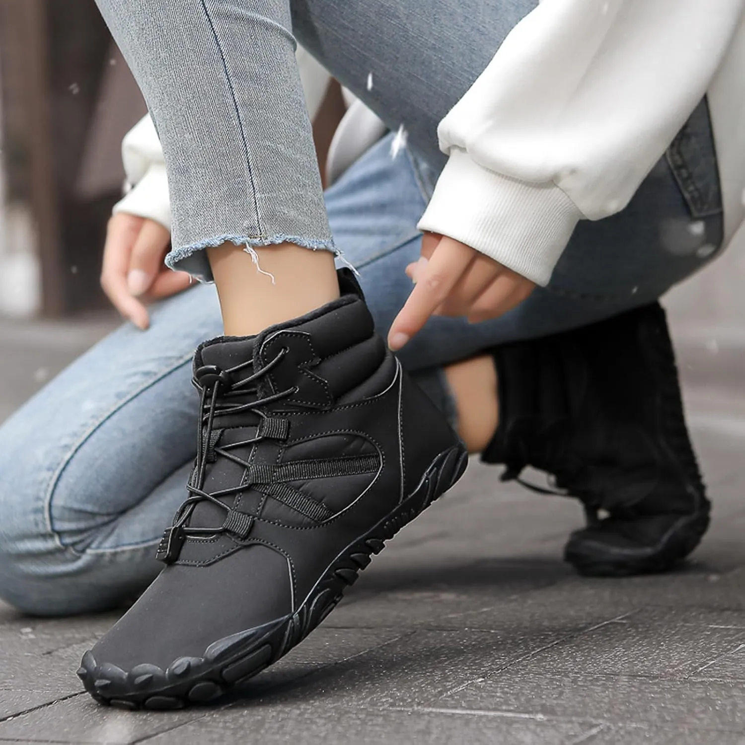 Barefoot Shoes Fur Lined Winter Mens Wide Toe Box Trail Runner Women Zero Drop Sole High top Walking Shoes Minimalist Outdoor Hiking Trekking Boots Sneakers