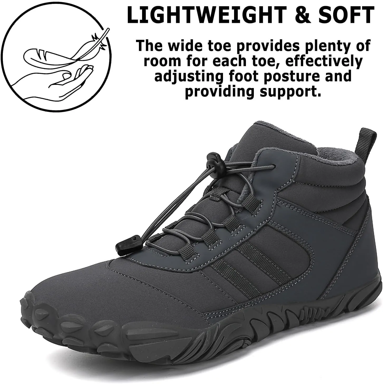 Barefoot Shoes Mens Womens Winter Warm Wide Toe Box Minimalist Zero Drop Outdoor Sole High-top Walking Shoes Snow Boots