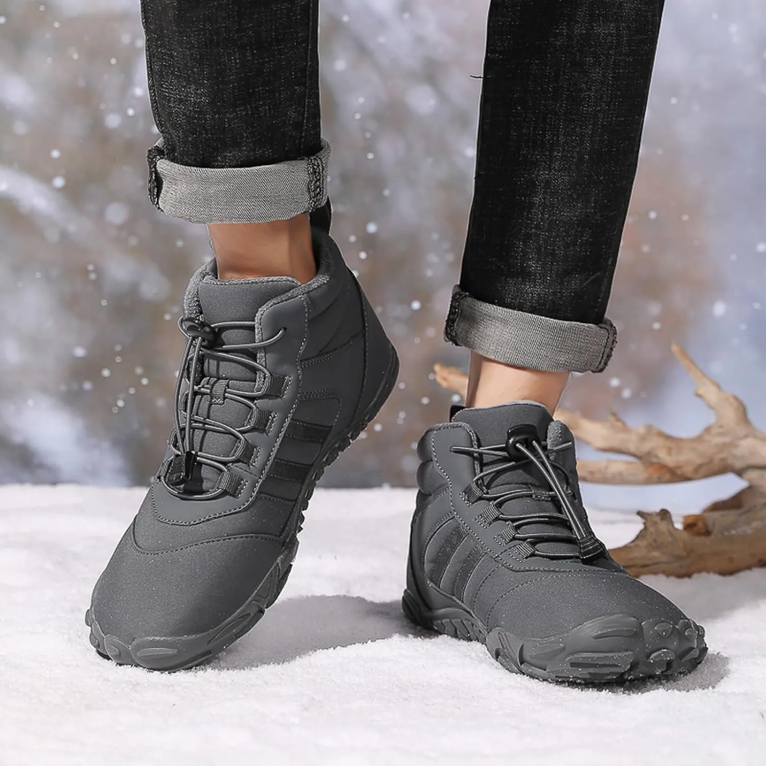 Barefoot Shoes Mens Womens Winter Warm Wide Toe Box Minimalist Zero Drop Outdoor Sole High-top Walking Shoes Snow Boots